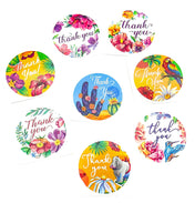 summer tropical themed thank you round 25mm sticker stickers seals animals plants floral flowers cacti hippo parrot jungle uk cute stationery packaging supplies