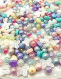 pastel colour colours bead beads acrylic bundle of 25 sparkly pearly round butterfly pretty cute kawaii craft supplies pink blue white iridescent ab mix heart hearts