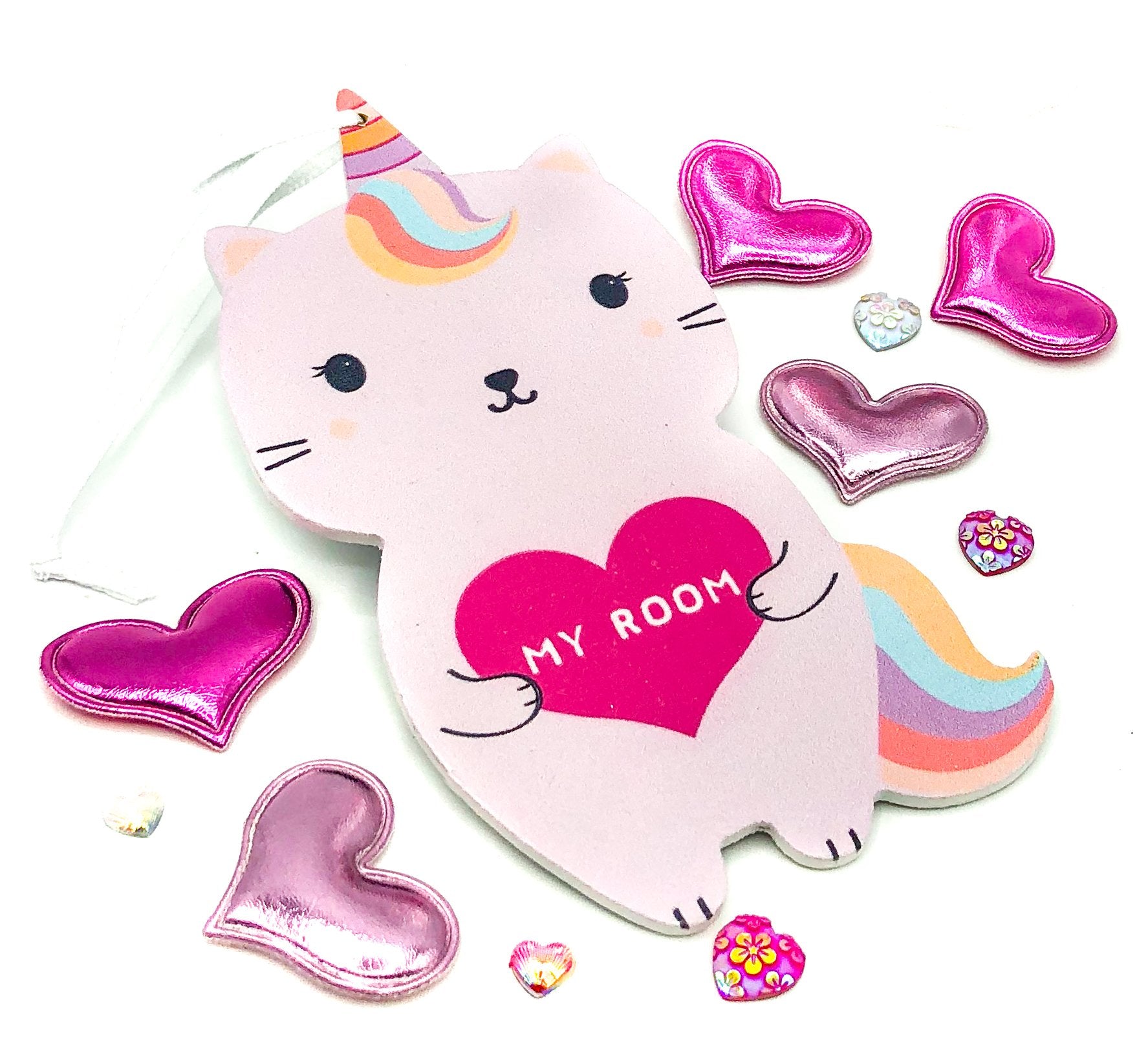 lunar caticorn cat unicorn unicat hanging door sign plaque sass & belle uk gift store cute gifts girls pink lilac sweet pretty stocking filler fillers girl girls kids