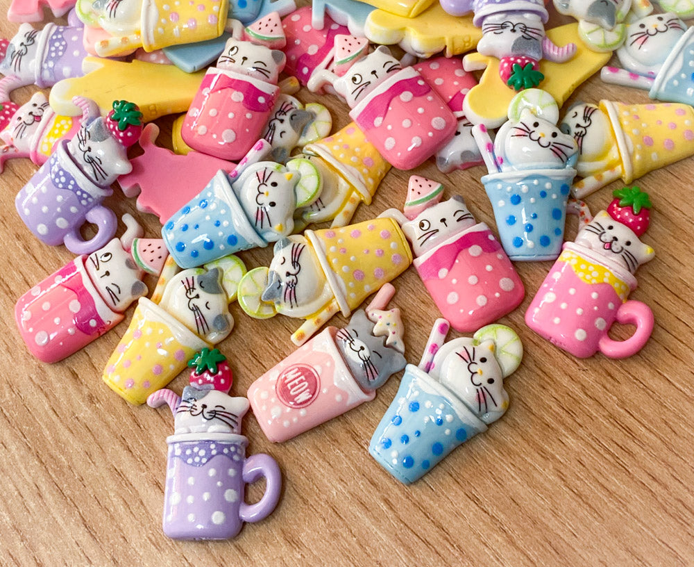 cute kawaii c drink drinks drinking cup mug cafe resin flatback flat back fb fbs resins embellishments polka dot pretty white uk craft supplies straw meow lime pink yellow blue lilac purple cerise cat cats