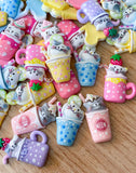 cute kawaii c drink drinks drinking cup mug cafe resin flatback flat back fb fbs resins embellishments polka dot pretty white uk craft supplies straw meow lime pink yellow blue lilac purple cerise cat cats