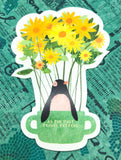 cute penguin and yellow sunflowers in mug cute teacup postcard post card cards uk kawaii stationery store pretty animal animals