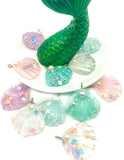 mermaid shell with pearl seashell shells charm charms resin glitter