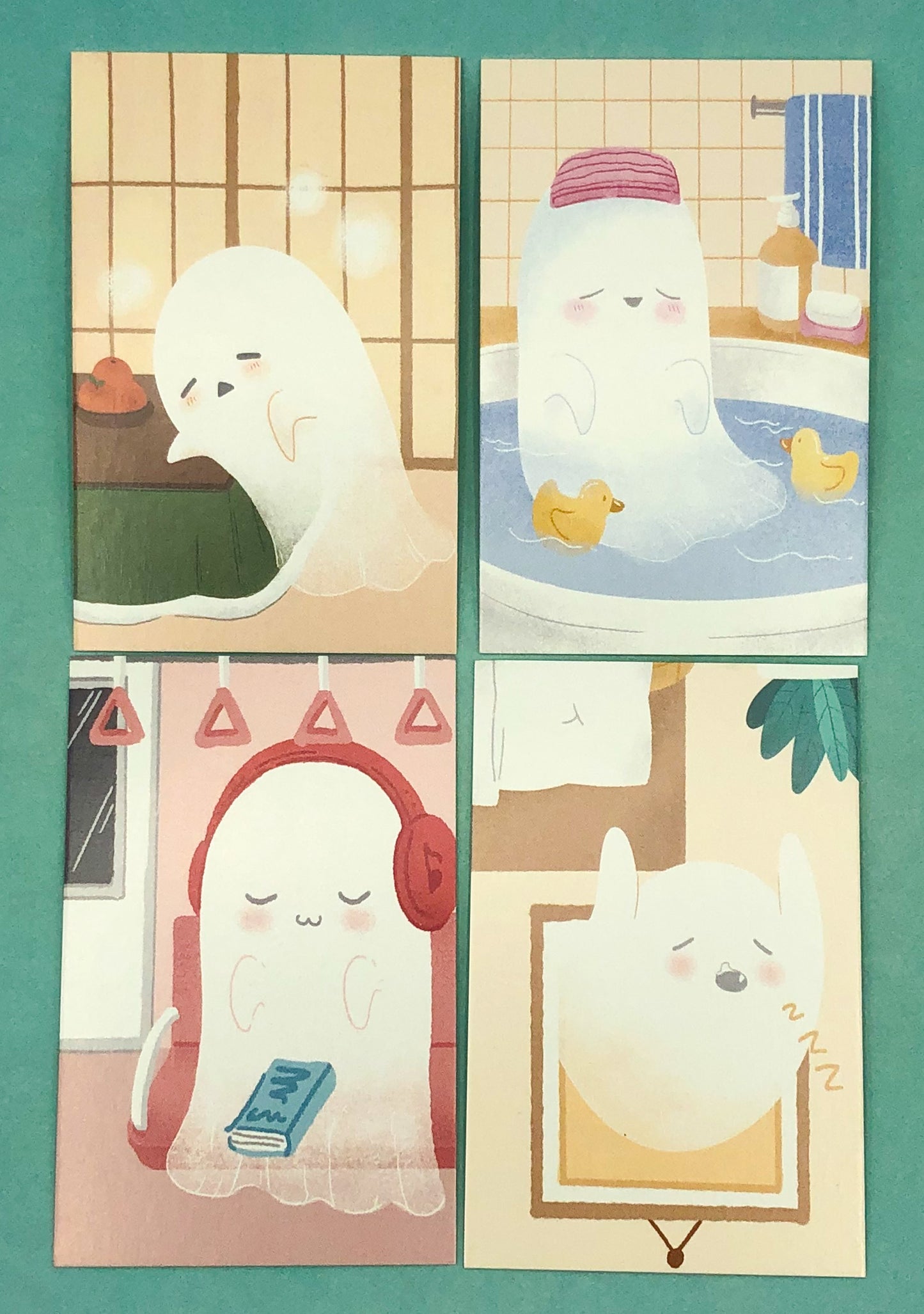 ghost mini lomo cards postcards card ghosts kawaii packs of 4 cute small postcard stationery uk sleeping sleepy