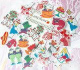 alice in wonderland kawaii cute sticker flake flakes pack packs uk stationery queen white rabbit flamingo cards cheshire cat mad hatter bright colourful teacup 21