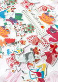 alice in wonderland kawaii cute sticker flake flakes pack packs uk stationery queen white rabbit flamingo cards cheshire cat mad hatter bright colourful teacup 21