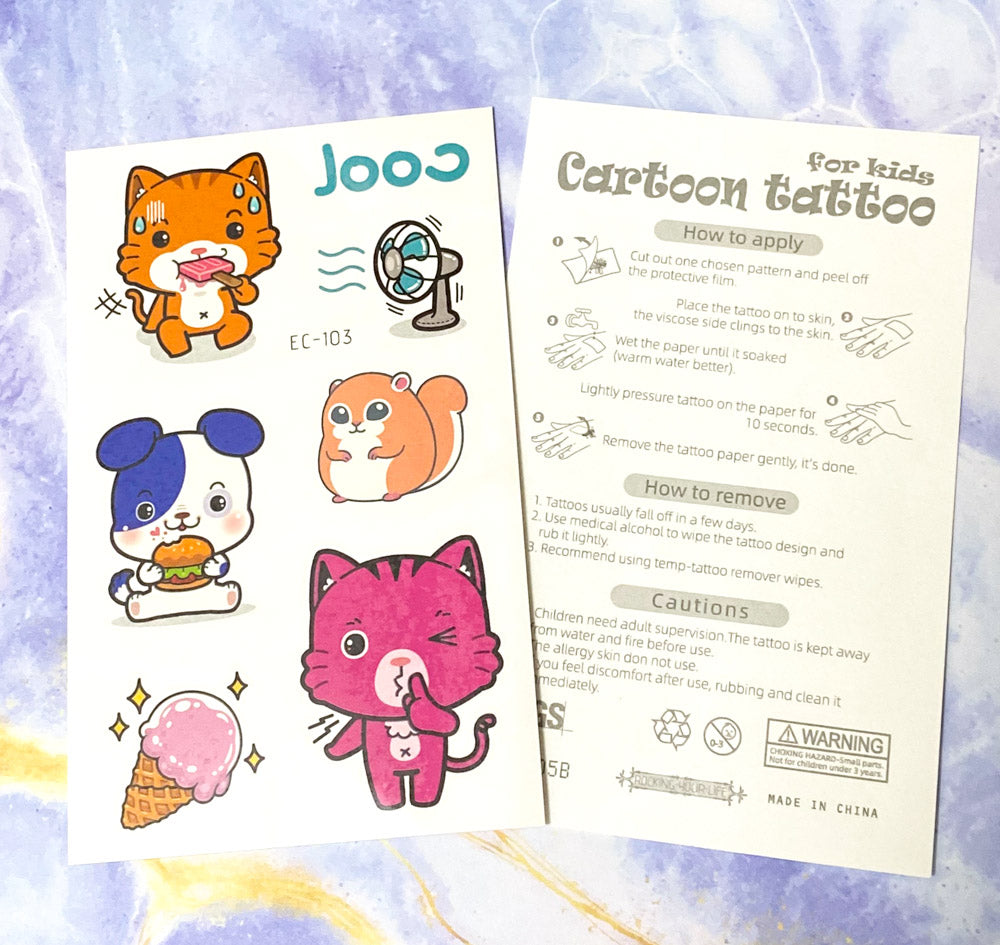 kawaii cat temporary tattoo tattoos cats cute uk gift gifts kids pretty kitty kittens cartoon funny ice cream sweets bright sheet pack party fillers space planet magic