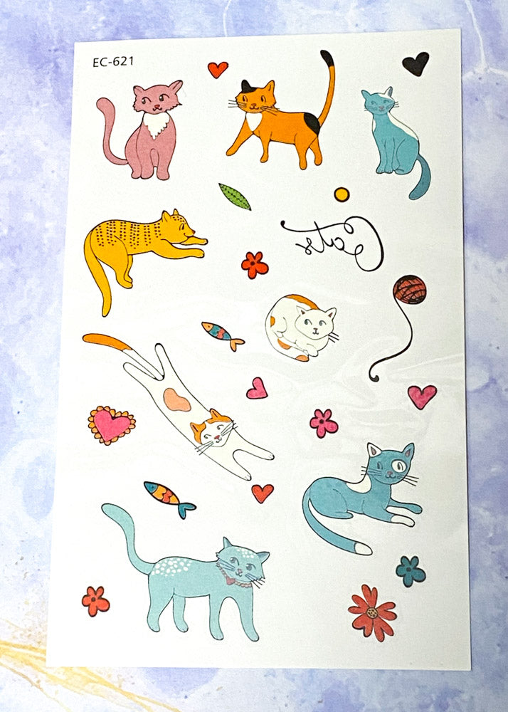 kawaii cat temporary tattoo tattoos cats cute uk gift gifts kids pretty kitty kittens cartoon funny ice cream sweets bright sheet pack party fillers space planet magic