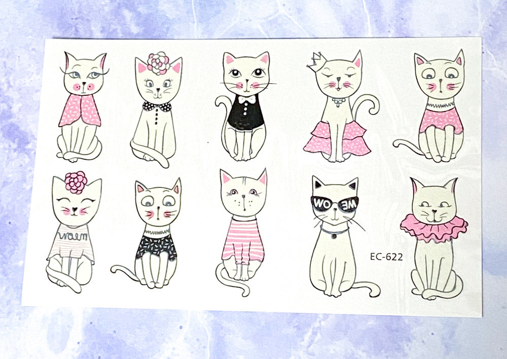 kawaii cat temporary tattoo tattoos cats cute uk gift gifts kids pretty kitty kittens cartoon funny ice cream sweets bright sheet pack party fillers space planet magic