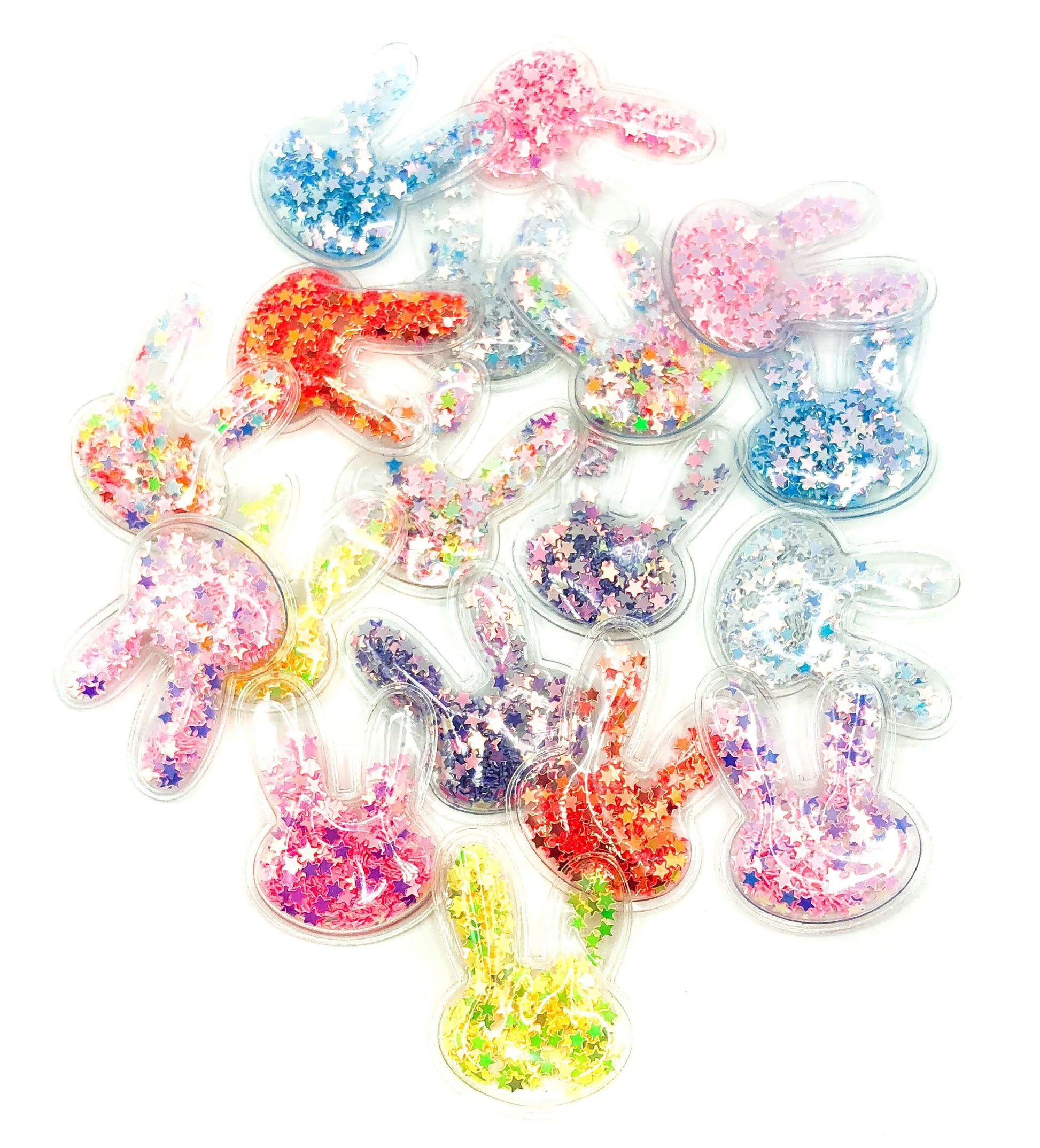 cute bunny face applique shaker with clear plastic and star sequins uk craft supplies rabbit 