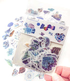 40 gems of nature sticker flake pack flakes stickers gemstone gems plants succulent succulents pot plant purple turquoise green grey brown uk stationery cute kawaii