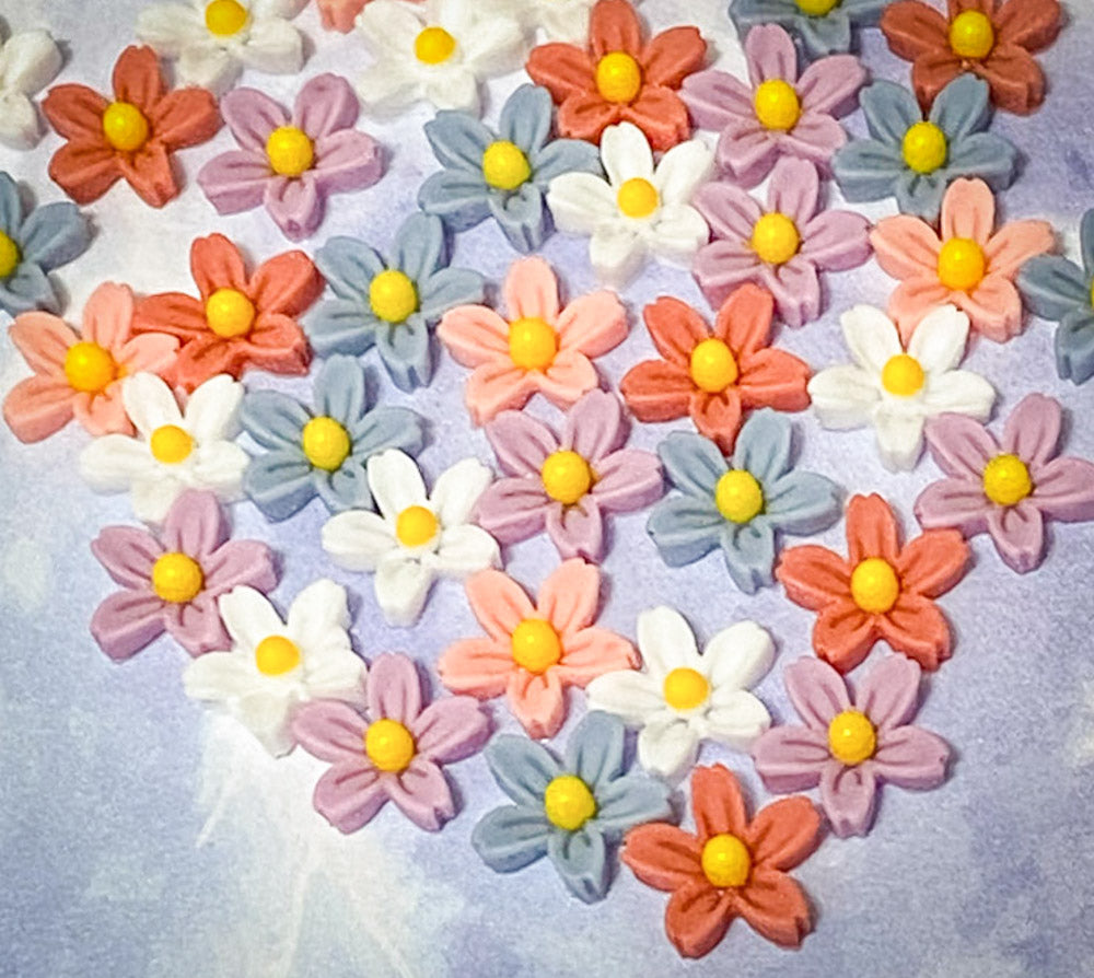 mini resin flower flowers acrylic flatback flat back fb fbs daisy daisies craft supplies 7mm tiny small uk blue peach orange white little