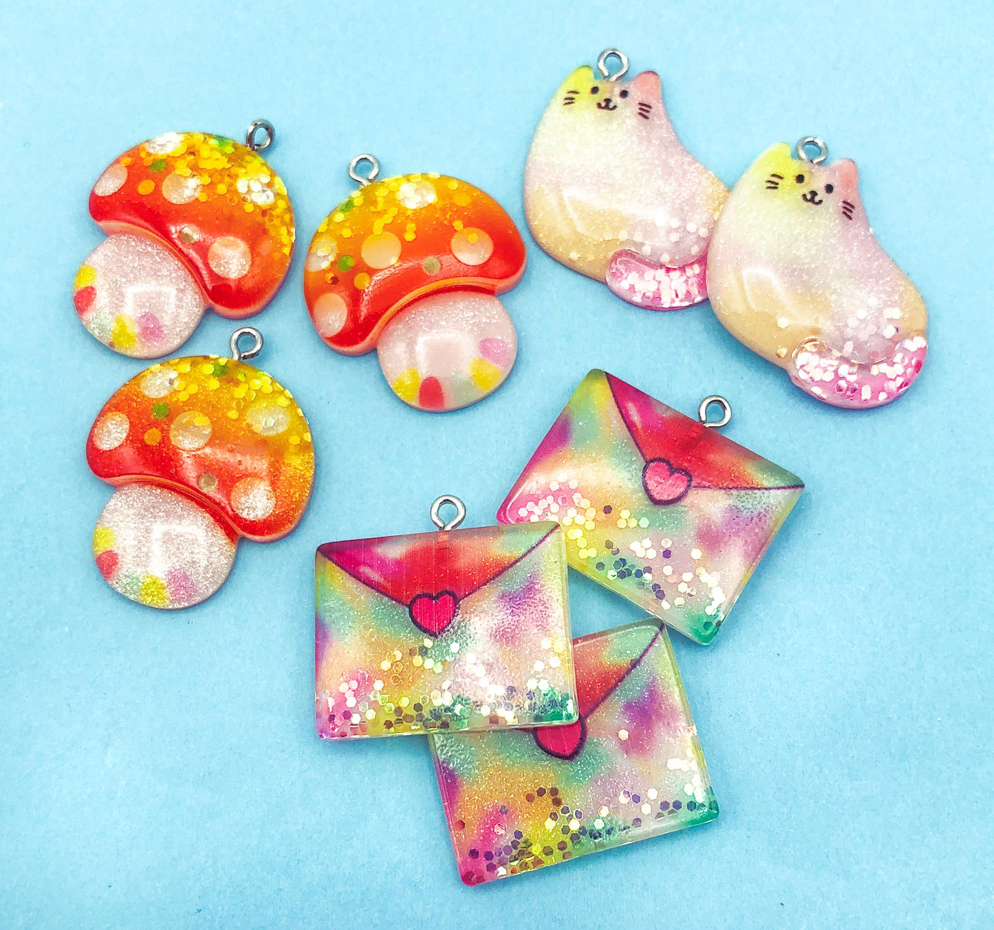 large resin glitter charm charms kawaii pink cat orange mushroom or happy post letter envelope glittery uk craft supplies