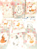 cherry blossom spring animal postcard individual kawaii postcards deer fox cat dog rabbit fish