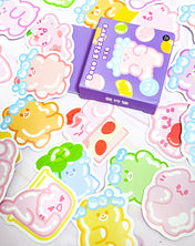 gummy bear bears cat cats mini sticker flake flakes stickers box of 46 die cutes glossy cute kawaii pastel colours uk stationery pack pink lilac lime yellow blue