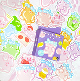 gummy bear bears cat cats mini sticker flake flakes stickers box of 46 die cutes glossy cute kawaii pastel colours uk stationery pack pink lilac lime yellow blue