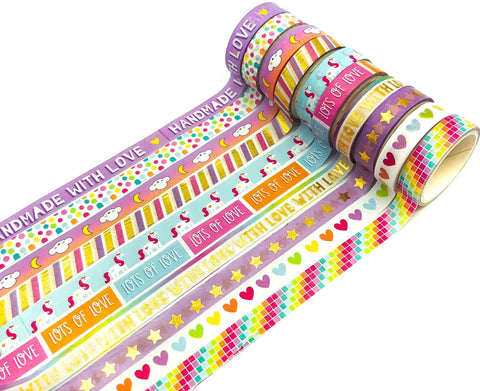 10mm washi tape tapes bright rainbow sentiment unicorn cloud rainbows handmade with love heart uk cute kawaii stationery