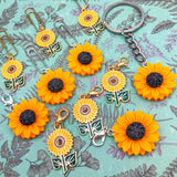 sun flower sunflower sunflowers planner charm charms clip clips paper keyring key ring uk cute kawaii gifts planning accessory golden silver metal enamel resin orange yellow handmade hand made gifts yellow floral