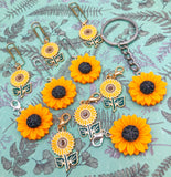 sun flower sunflower sunflowers planner charm charms clip clips paper keyring key ring uk cute kawaii gifts planning accessory golden silver metal enamel resin orange yellow