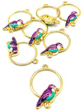 bird in golden hoop enamel gold tone metal connector charm purple birds turquoise kawaii uk craft supplies