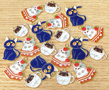 cute kawaii cat charm charms midnight blue large cat moon face strawberry cake gateau pink teacup coffee cup cups gold tone metal enamelled uk craft supplies black red white