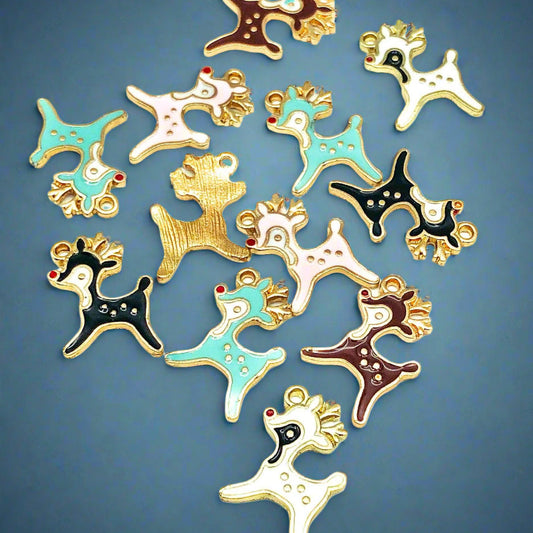 enamel deer reindeer baby deers cute kawaii gold tone metal charm uk charms craft supplies christmas