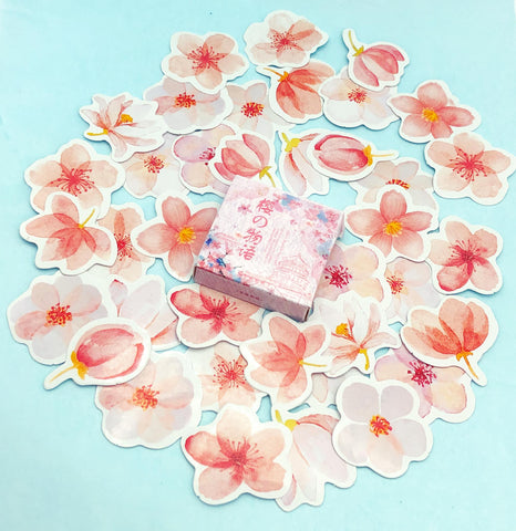 pink spring flower flowers mini sticker flake flakes box of 45 stickers cute kawaii uk stationery cherry blossom