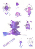 magic world translucent sticker sheet magical witch spells potion gems crystal stars purple uk cute kawaii stationery stickers