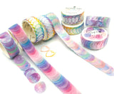 washi stickers on a roll 14mm 100 sticker ombre pastel circle circles rainbow heart hearts galaxy starry sky uk cute kawaii stationery