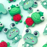 frog cute kawaii resin sparkly flatback fb fbs flat back embellishment frogs green strawberry glitter glittery uk craft supplies red eyes smiling happy