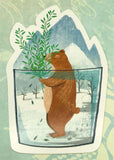 cute brown bear and winter snow in mug cute teacup postcard post card cards uk kawaii stationery store pretty animal animals