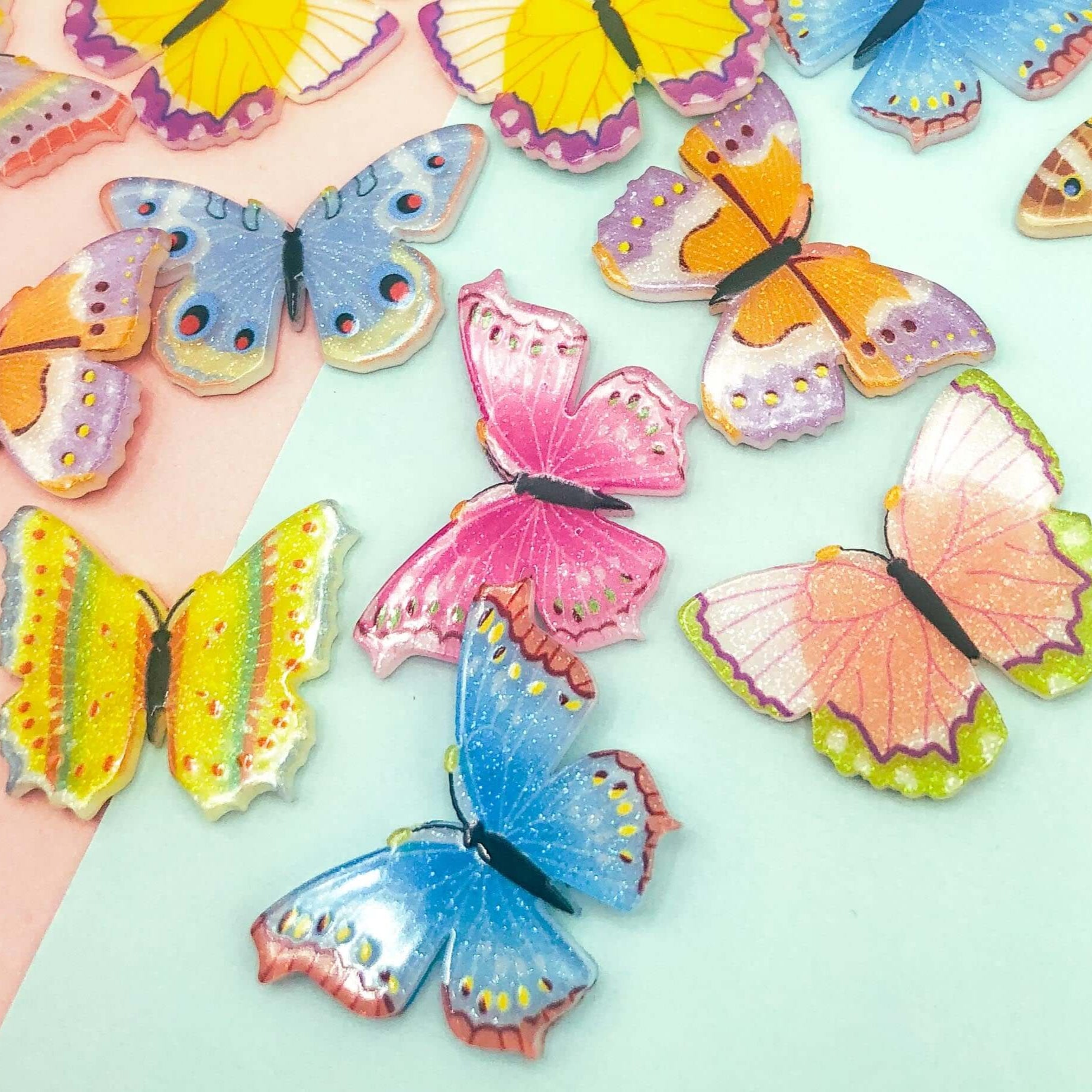 glossy acrylic large butterfly butterflies flatback flat back backs fb fbs uk cute kawaii craft supplies resin embellishment glitter glittery