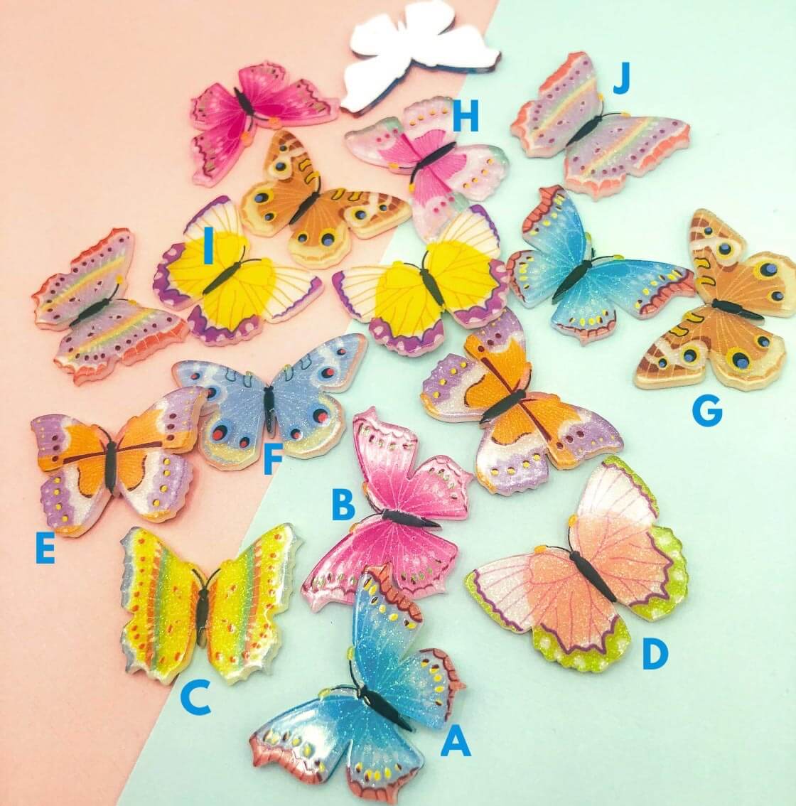 glossy acrylic large butterfly butterflies flatback flat back backs fb fbs uk cute kawaii craft supplies resin embellishment glittery glitter