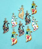 large tall cat cats enamel charm pendant charms pendants floral star stars pattern black uk cute kawaii craft supplies