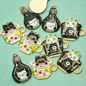 cat enamel charm kawaii cats charms metal gold tone light bulb tea cup cups uk cute kawaii craft supplies 