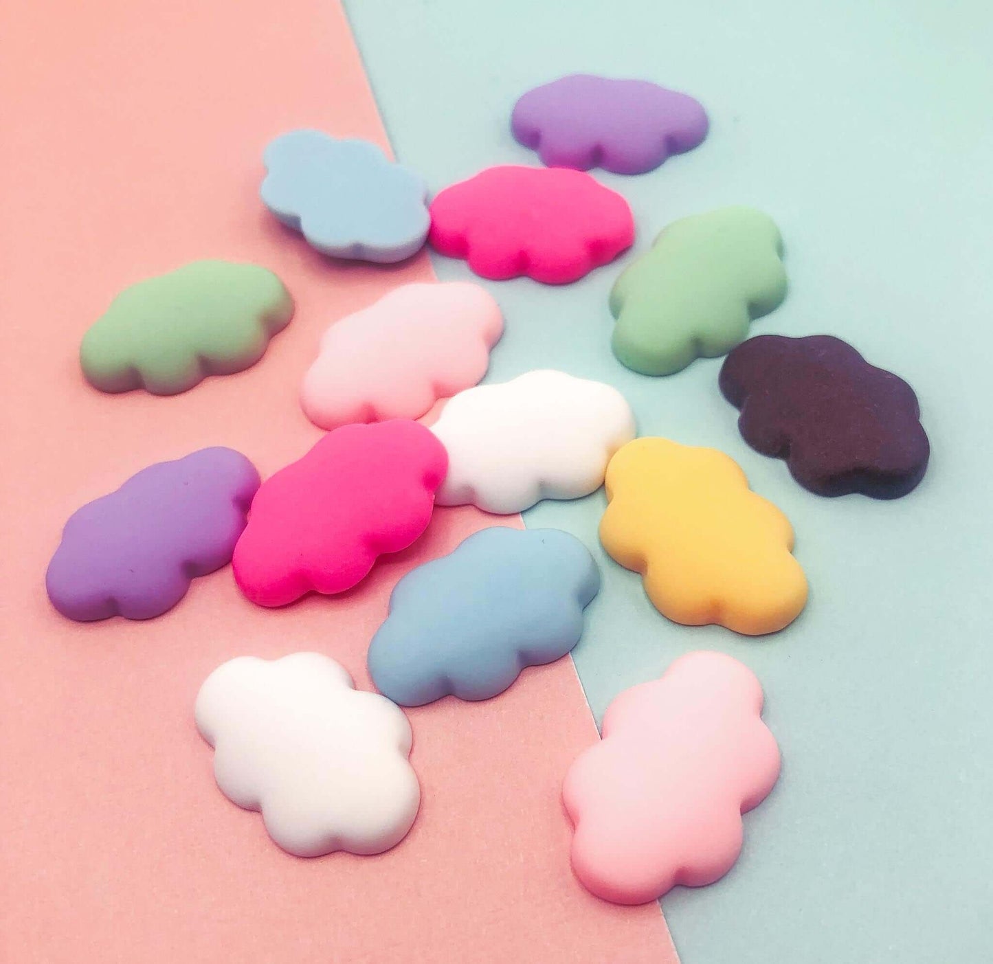fluffy cute kawaii cloud clouds resin fb flat back flatback embellishment resins uk craft supplies colourful pink blue yellow white brown lilac green mint