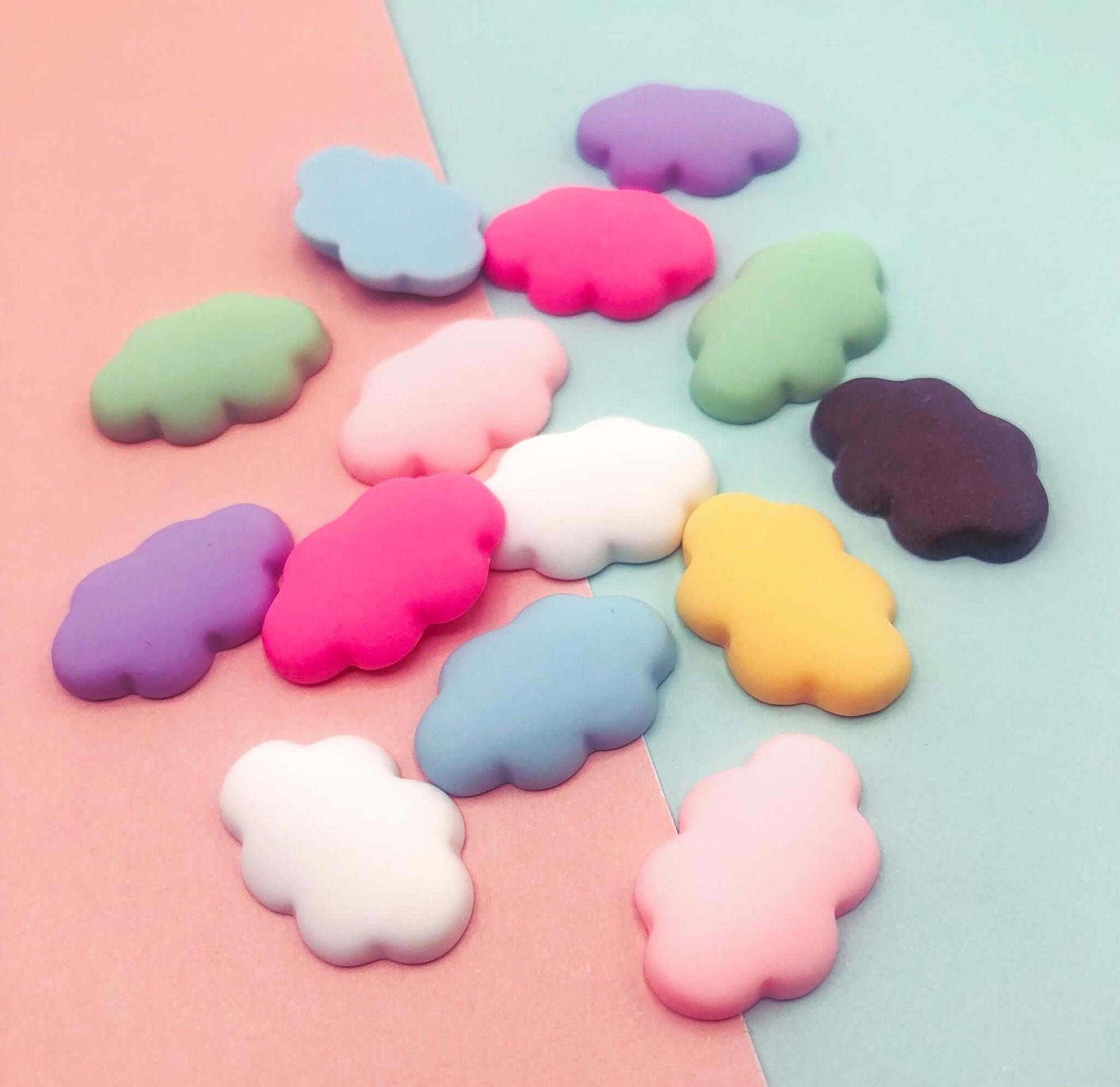 fluffy cute kawaii cloud clouds resin fb flat back flatback embellishment resins uk craft supplies colourful pink blue yellow white brown lilac green mint