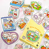 spring cute kawaii bunny bear rabbit rabbits bears bunnies sticker stickers flake flakes mini box of 46 food drink sweets candy packets jars bottles uk stationery drinks