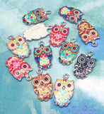 owl enamel enamelled charm charms silver tone metal owls cute kawaii craft supplies uk pink brown pastel turquoise blue 