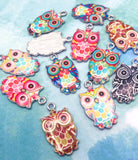 owl enamel enamelled charm charms silver tone metal owls cute kawaii craft supplies uk pink brown pastel turquoise blue