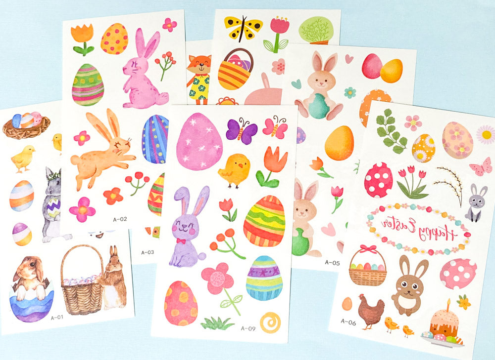 kid's easter temporary tattoo tattoos fun gift gifts spring bunny rabbit rabbits egg eggs flower fox chick nest happy uk cute kawaii