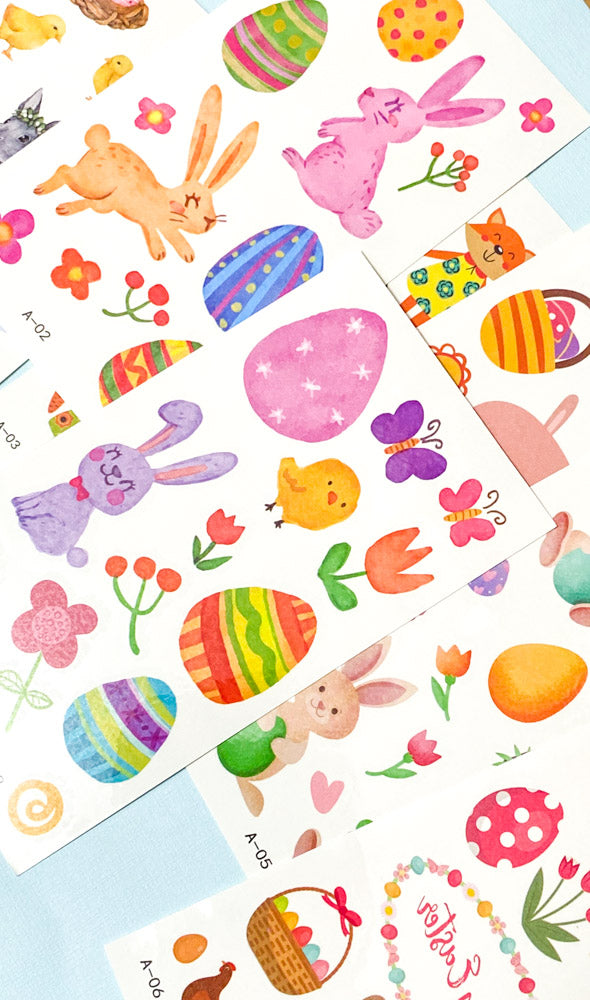 kid's easter temporary tattoo tattoos fun gift gifts spring bunny rabbit rabbits egg eggs flower fox chick nest happy uk cute kawaii