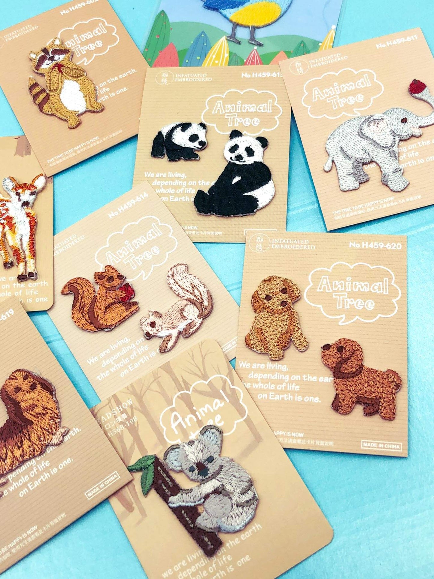 cute animal iron on applique fabric patch patches gift gifts squirrel dog dogs raccoon raccoons panda pandas elephant elephants blue tit birds bird deer