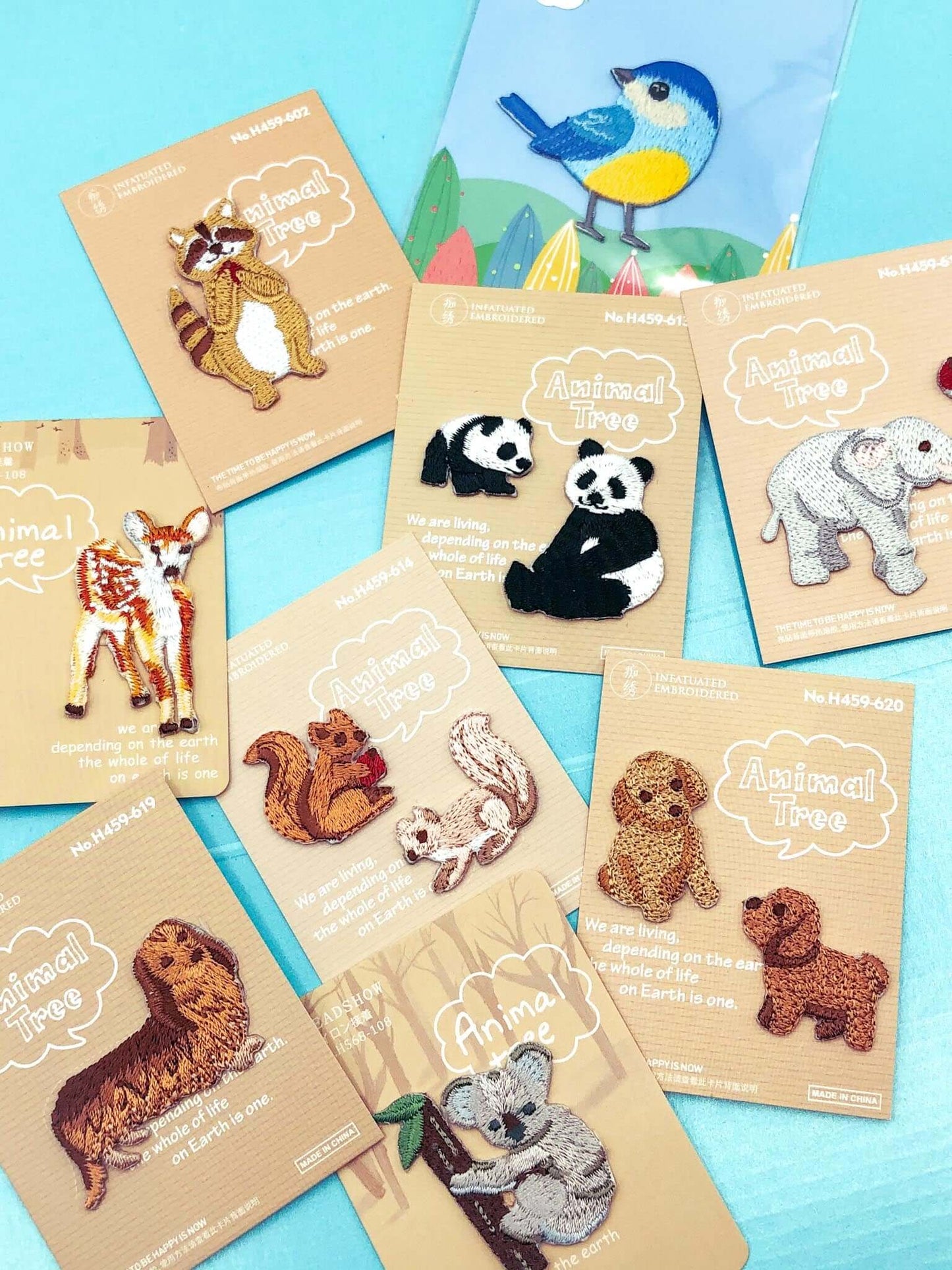 cute animal iron on applique fabric patch patches gift gifts squirrel dog dogs raccoon raccoons panda pandas elephant elephants blue tit birds bird deer uk cute kawaii craft supplies gift gifts