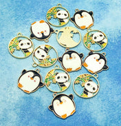 large gold tone metal enamel panda penguin charm charms uk cute kawaii craft supplies 