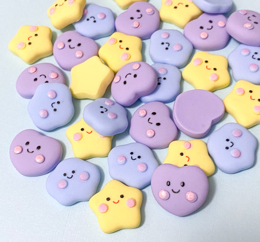 happy kawaii smiling face cloud star heart clouds stars hearts resin fb flatback flat back backs embellishment uk cute blue yellow lilac purple fbs 