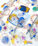 space constellation planet planets stars shooting rocket translucent sticker stickers flake flakes pack of 48 uk cute kawaii stationery galaxy galaxies star gold foil foiled pretty tracing washi paper