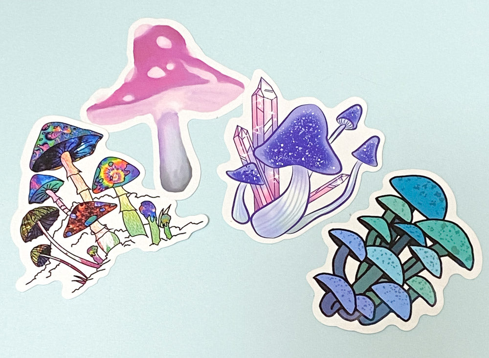 cute kawaii mushroom mushrooms shroom shrooms laptop glossy sticker stickers pack funny sweet frog cat crystal crystals cats frogs snail colourful gift stationery uk set sets