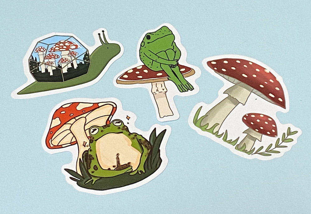 cute kawaii mushroom mushrooms shroom shrooms laptop glossy sticker stickers pack funny sweet frog cat crystal crystals cats frogs snail colourful gift stationery uk set sets