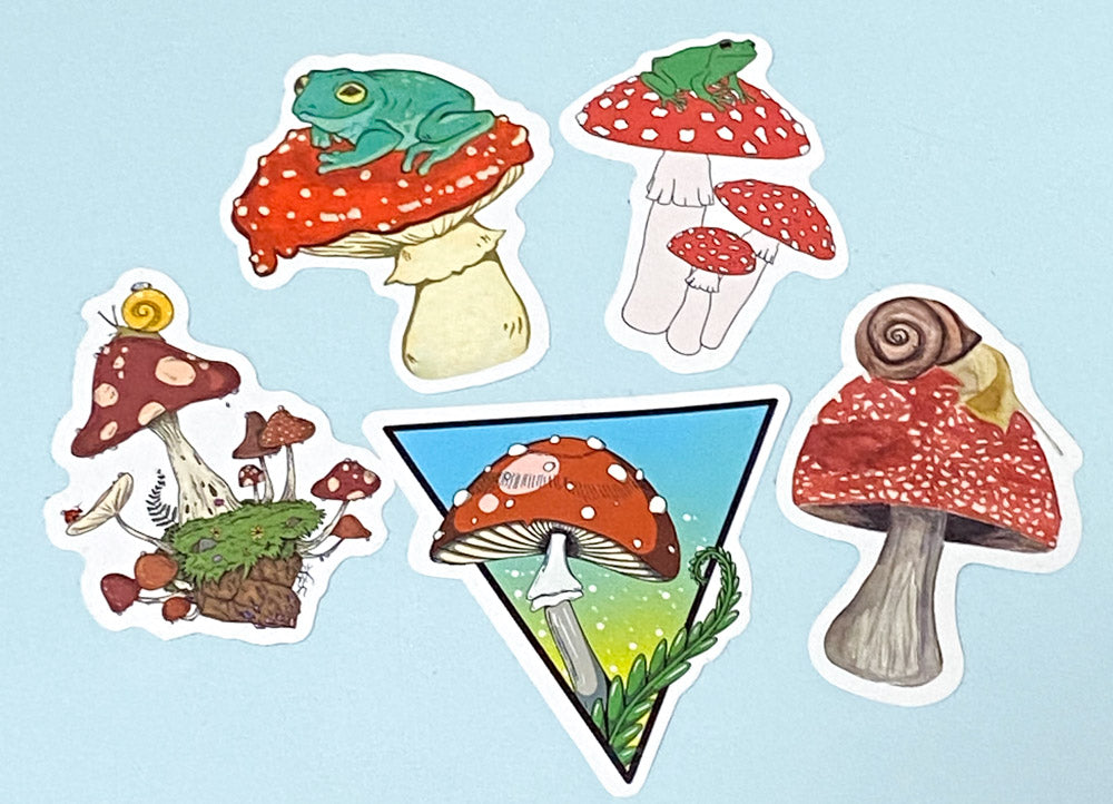 cute kawaii mushroom mushrooms shroom shrooms laptop glossy sticker stickers pack funny sweet frog cat crystal crystals cats frogs snail colourful gift stationery uk set sets